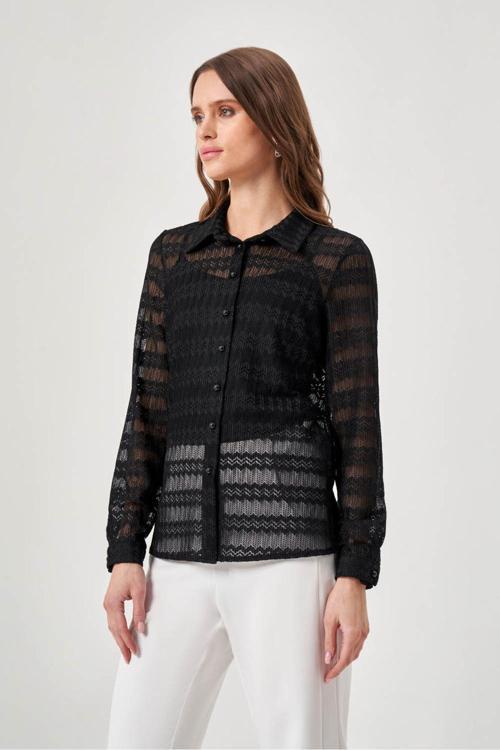 Dantel Dokulu Siyah Gömlek S