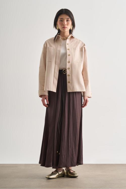 Premium Saf Pamuk Oversize Bej Rengi Ceket Gömlek M