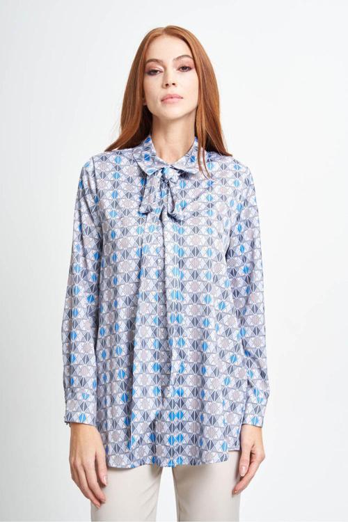 Geometrik Desenli Mavi Tunik M