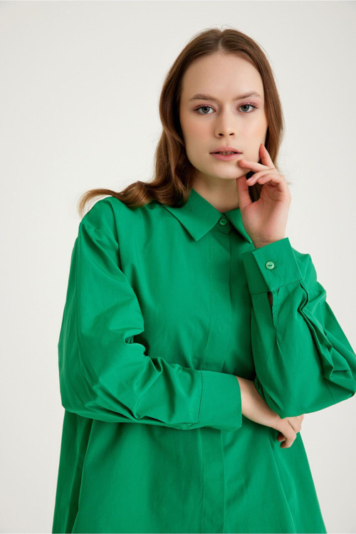 Basic Poplin Yeşil Gömlek M