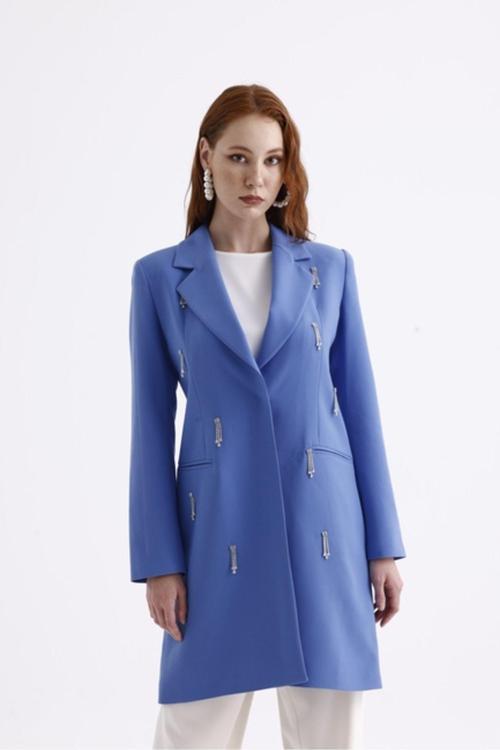 Taş Detaylı Mavi Ceket XL
