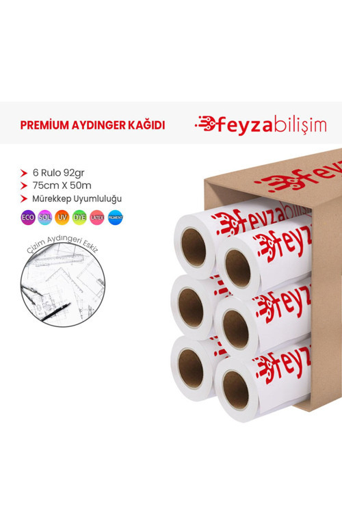® Plotter Aydınger (Çizim) Kağıdı 92Gr Rulo 75Cm X 50Mt (6 Rulo)