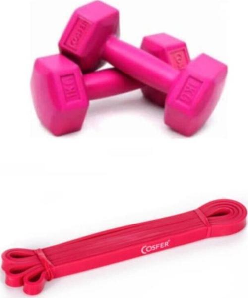 Pilates Egzersiz Seti ( 1 Kg *2 Adet Dambıl, 13mm Latex Direnç Bandı Güç Bandı) Çok Renkli