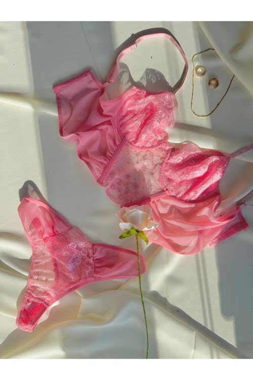 Wendy Pembe Bralet Sütyen Takımı Pembe 90