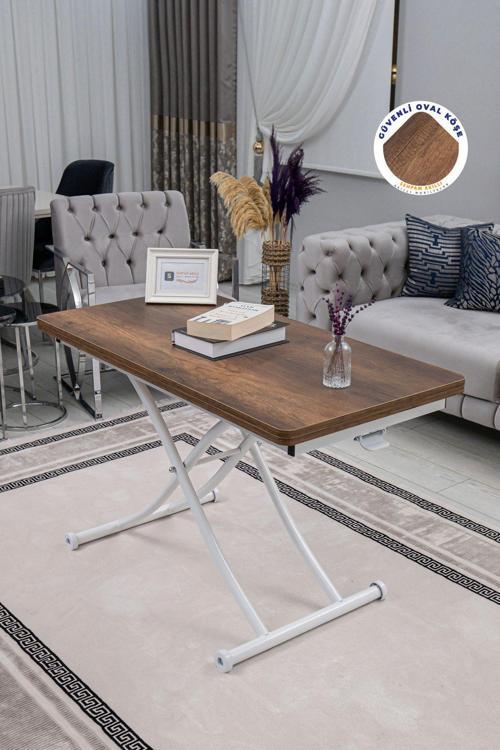 Akıllı Sehpa Juppo Üst Tabla Mdf Barok Koyu Ceviz Oval Köşe Alt Beyaz Içe Kıvrım