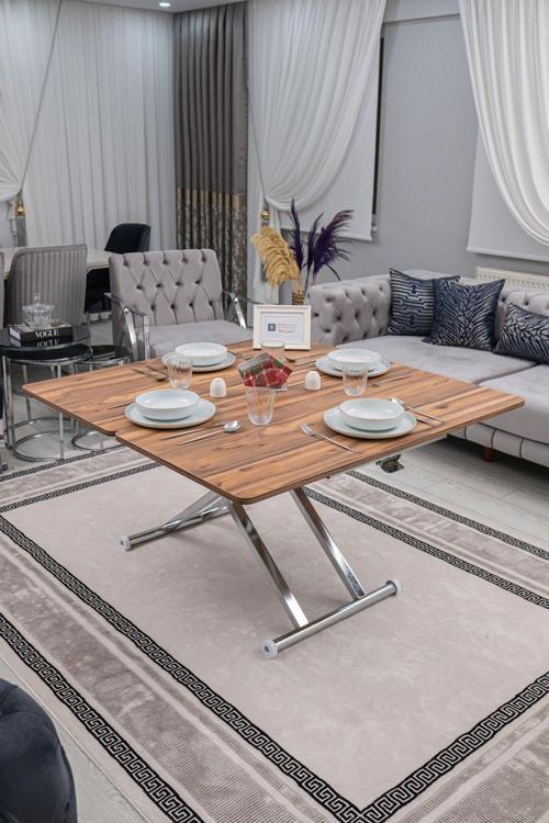 Akıllı Sehpa Home Üst Tabla Mdf Urartu Alt Mekanizma Krom Kaplama