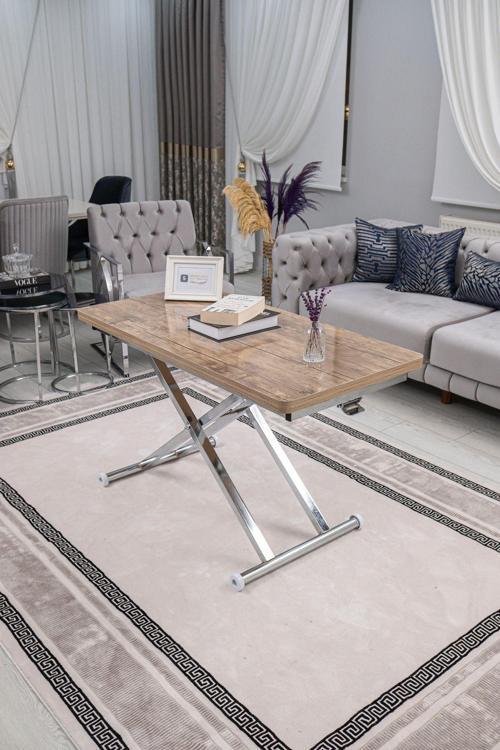 Akıllı Sehpa Home Üst Tabla Mdf Antiklayt Oval Köşe Alt Mekanizma Krom Kaplama