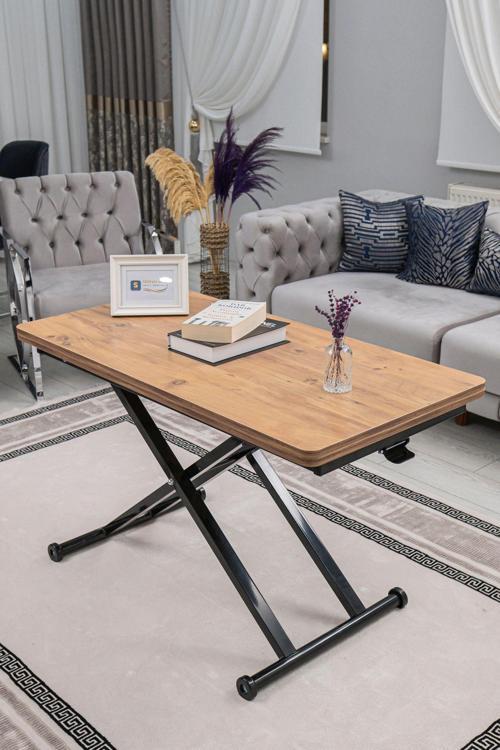 Akıllı Sehpa Home Üst Tabla Mdf Efesçam Oval Köşe Alt Mekanizma Siyah Renk
