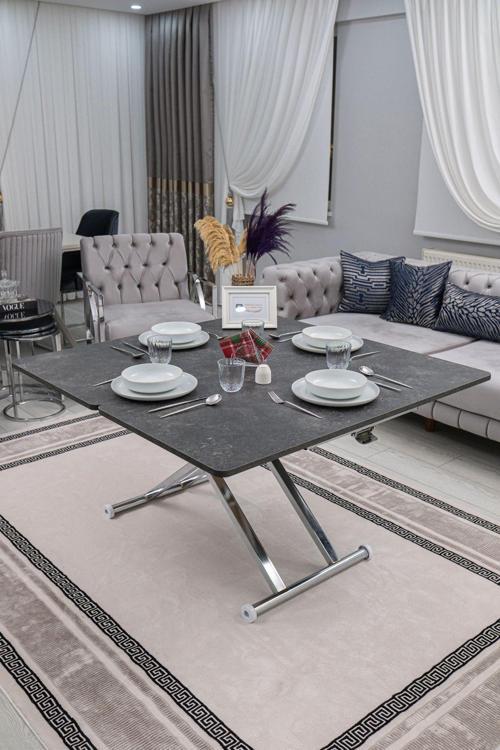 Akıllı Sehpa Home Üst Tabla Mdf Kartal Alt Mekanizma Krom Kaplama
