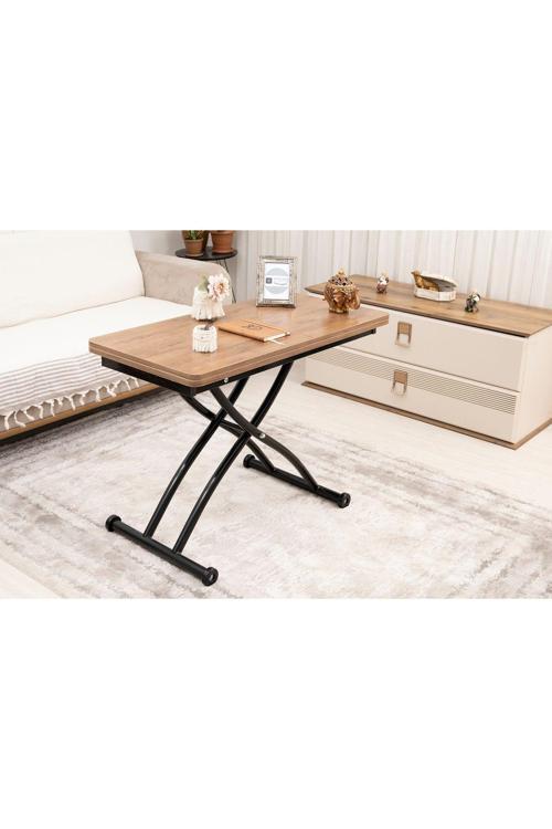 Mini Juppo Üst Tabla Mdf Ceviz Oval Köşe Alt Ayak Siyah Dışa Kıvrım