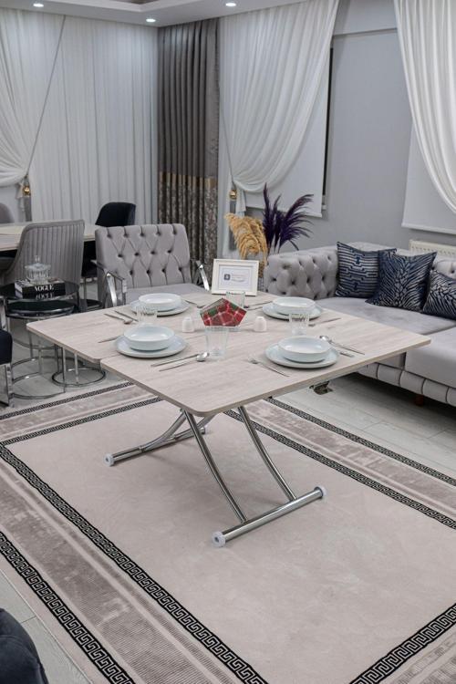 Akıllı Sehpa Juppo Üst Tabla Mdf Lizbon Oval Köşe Alt Ayak Krom Kaplama Içe Kıvrım