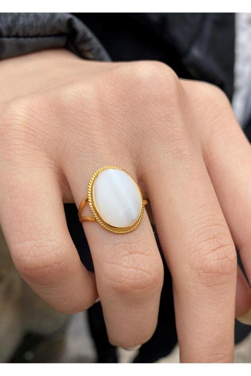 14 Ayar Altın Sedef Taşlı Oval Yüzük