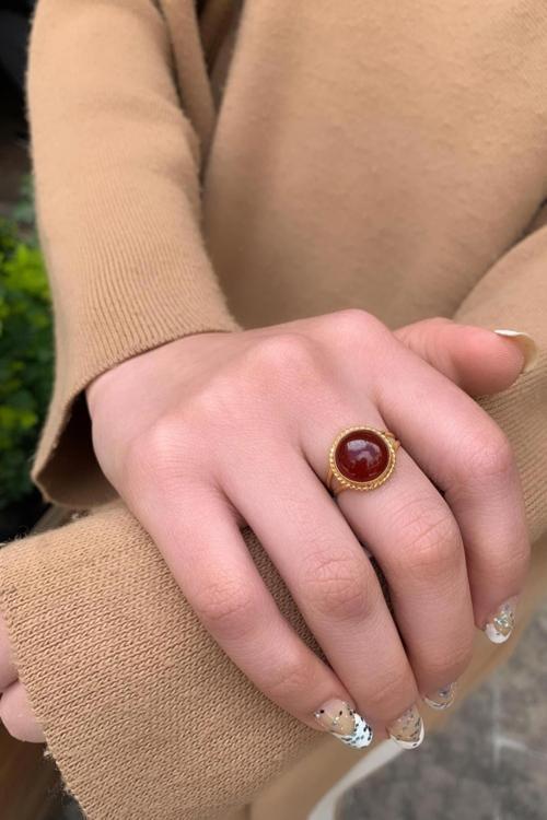 14 Ayar Altın Oval Akik Meftüllü Yüzük