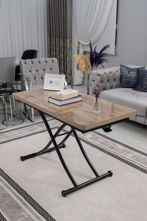 Akıllı Sehpa Juppo Üst Tabla Mdf Antiklayt Oval Köşe Alt Siyah Içe Kıvrım