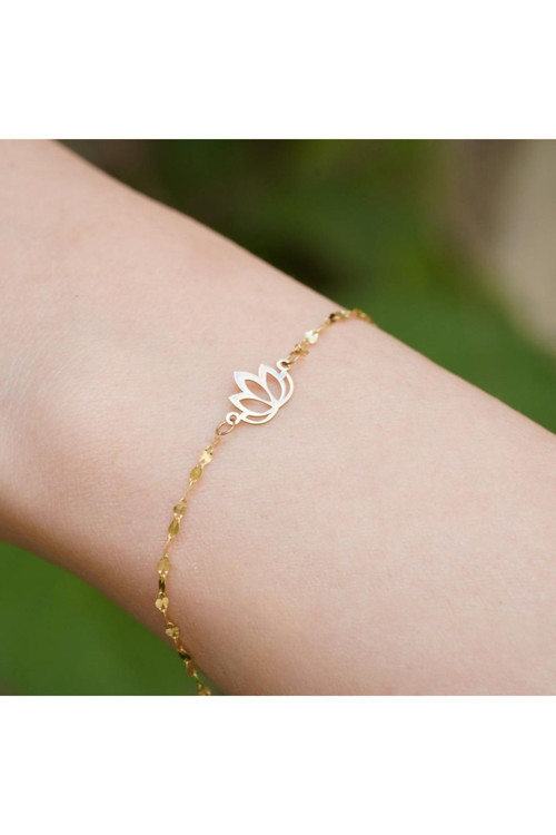 14 Ayar Altın Lotus Aynalı Zincir Bileklik