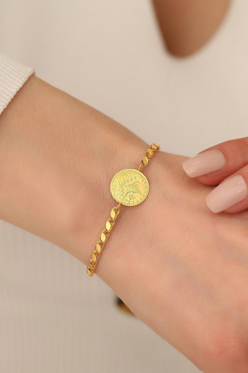 14 Ayar Altın Çeyrek Reşatlı Halep Pullu Bileklik