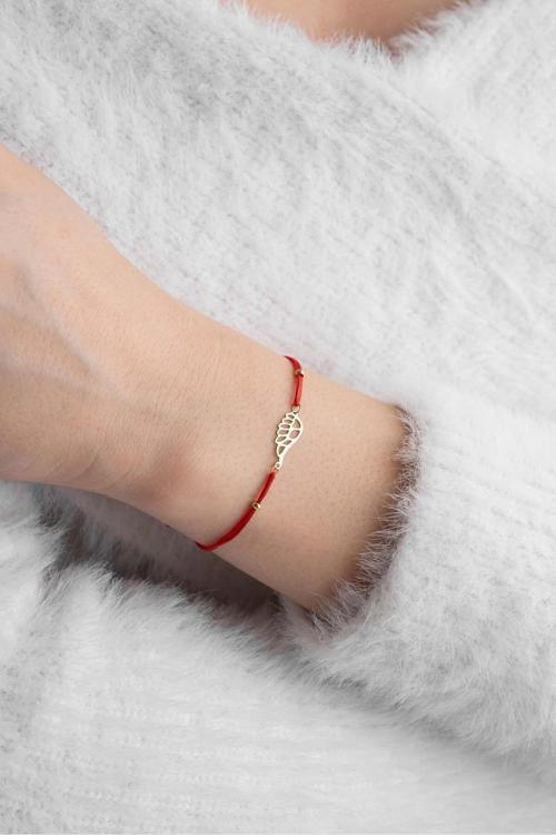 14 Ayar Altın Kırmızı İpli Kanat Bileklik