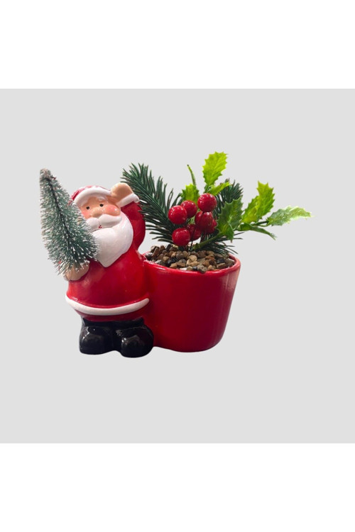 Seramik Noel Baba Mini Saksı Ve Çam Ağacı Biblosu