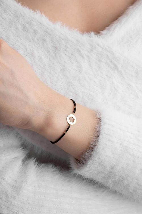 14 Ayar Altın Siyah İpli Patili Bileklik