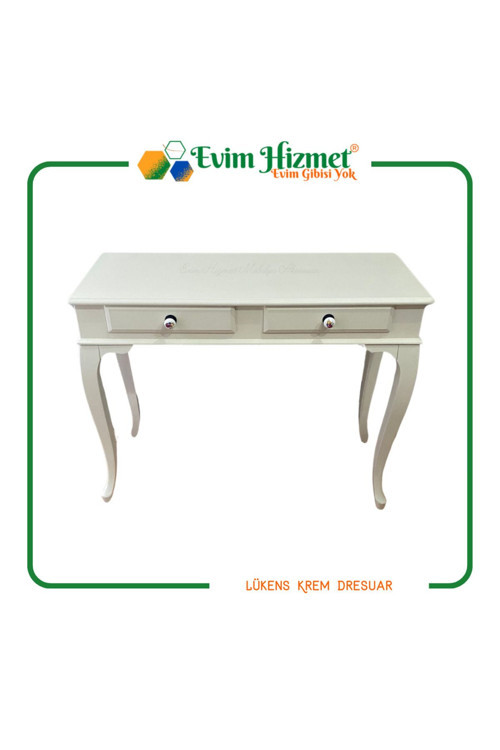 Krem 100 Cm Lükens Çekmeceli Gürgen Ayaklı MDF Makyaj Masası & Dresuar