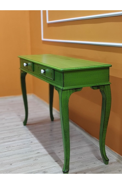 120 Cm Çekmeceli Yeşil Eskitme Dresuar Makyaj Masası