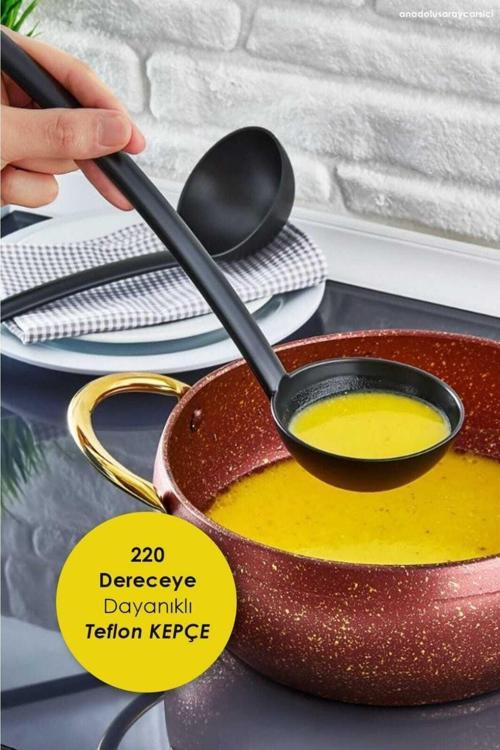 Pratik Yanmaz Yapışmaz Teflon Kepçe | 220 Dereceye Dayanıklı Teflon Servis Kepçesi | 1 Adet