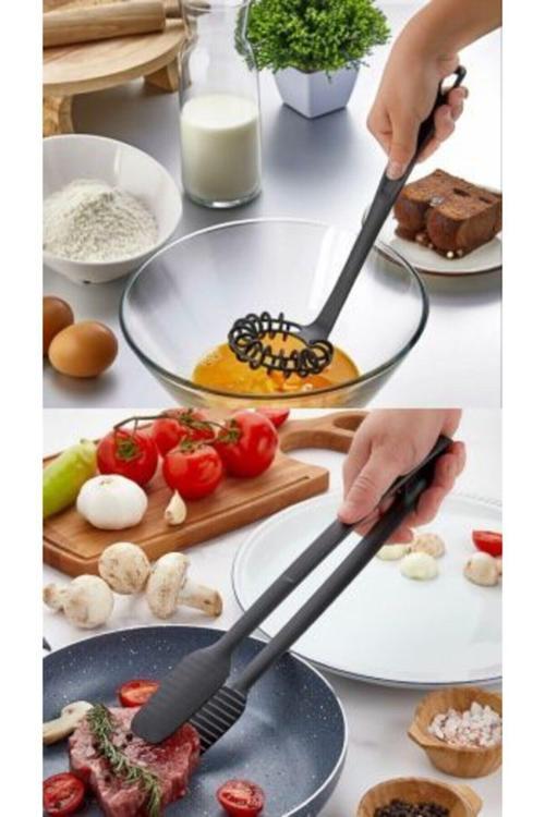 2'Li Yanmaz Yapışmaz Servis Izgara Maşası Ve Spiral Çırpıcı Pratik Çırpıcı Ve Maşa