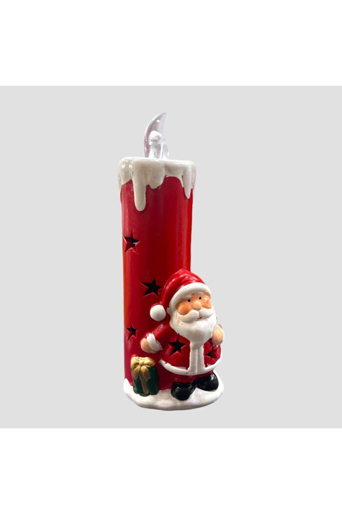 Kırmızı Noel Baba Kardan Adam Tasarım Yılbaşı Temalı Pilli Mum Biblosu
