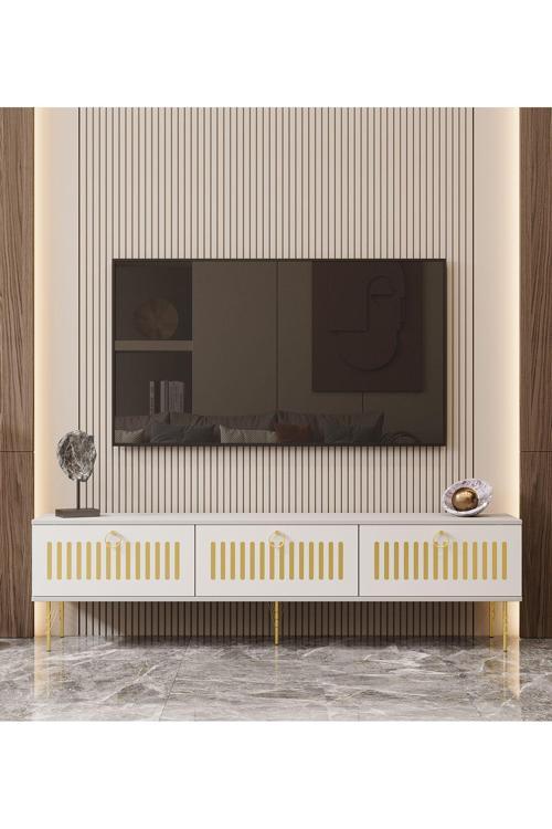 Andromeda GOLD SERİSİ 200 cm 3 kapaklı MDF TV ÜNİTESİ 200 x 50 x 32 cm