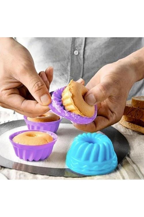 Silikon Cupcake Mini Kek Kalıbı-6'Lı Renkli Silikon Kalıbı Yapışmaz Mini Kek Ve Muffin Kalıbı