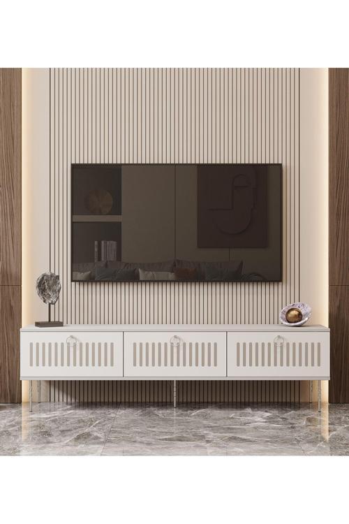 Andromeda SİLVER SERİSİ 200 cm 3 kapaklı MDF TV ÜNİTESİ 200 x 50 x 32 cm