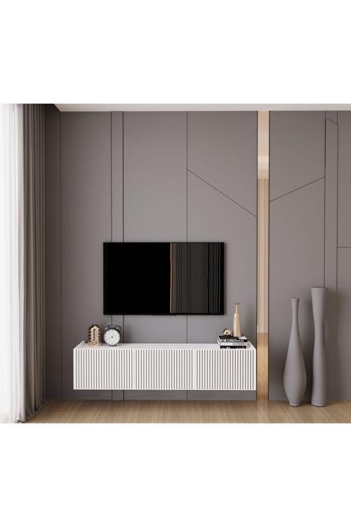 Capella Beyaz Country Mdf 3 Kapaklı Duvara Monte 140 Cm Tv Ünitesi