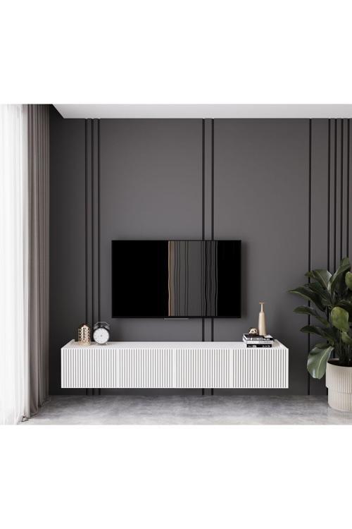 Capella Beyaz Country Mdf 4 Kapaklı Duvara Monte 180 Cm Tv Ünitesi