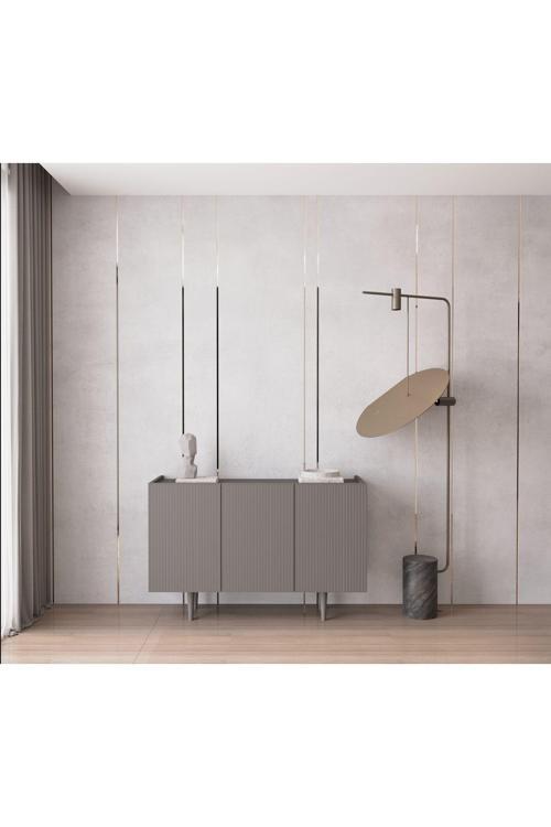 Capella Gri Mdf 3 Kapaklı Raflı 120 Lık Konsol