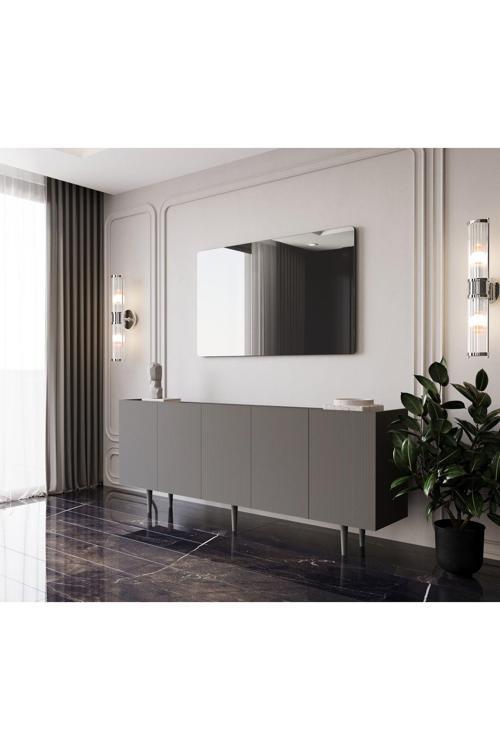 Capella Mdf 5 Kapaklı Raflı Ahşap Ayaklı 200 cm Konsol (200X80X40 CM)