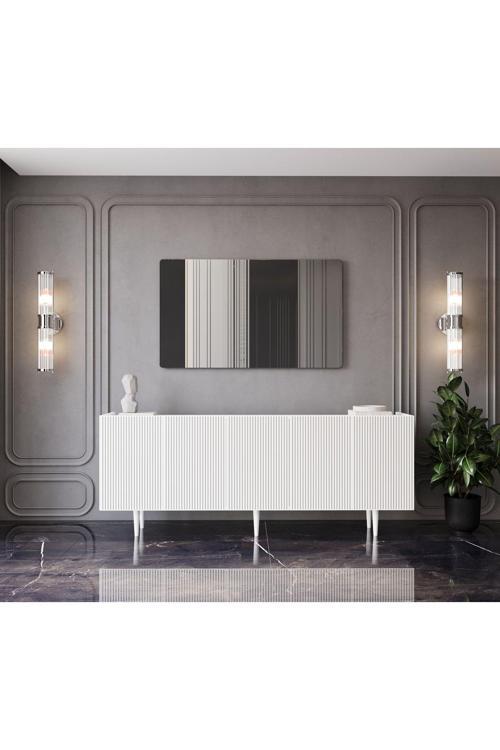Capella Mdf 5 Kapaklı Raflı Ahşap Ayaklı 200 cm Konsol (200X80X40 CM)