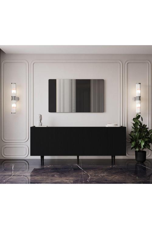 Capella Mdf 5 Kapaklı Raflı Ahşap Ayaklı 200 cm Konsol (200X80X40 CM)