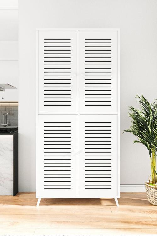 DENEB MDF BEYAZ 4 KAPAKLI(PANJUR KAPAK) AHŞAP AYAKLI KİLER DOLABI