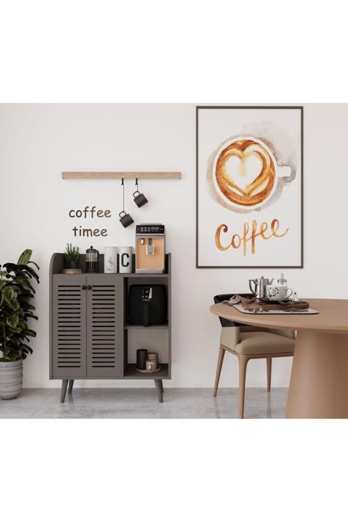 MAGNETAR GRİ MDF KİLER DOLABI AHŞAP AYAKLI PANJUR KAPAKLI-RAFLI