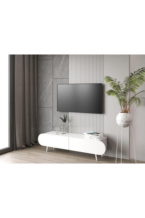 Regulus Beyaz Mdf 2 Kapaklı Ahşap Ayaklı 140 Cm Modern Tv Ünitesi