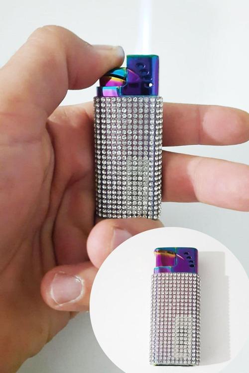 Metal Kasa Renkli Kristal Taşlı Kaplama Turbo Pürmüz Çakmak Doldurulabilir Çakmak