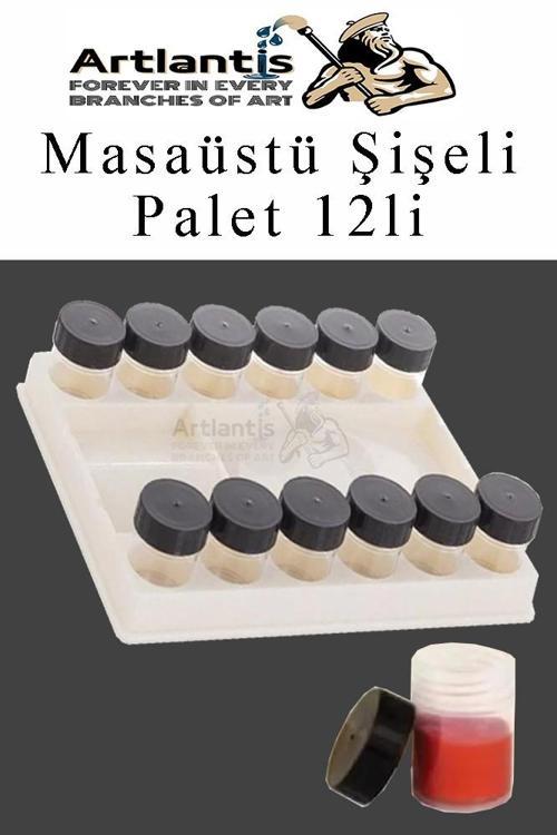 Kapaklı Şişe Resim Paleti  12 li 1 Paket Şişeli Boya Palet Kabı Siyah Kapaklı Godeli Sanatsal Plastik Palet ve Saklama