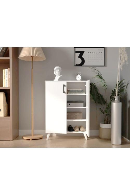2 Kapılı 4 Raflı Ayakkabılık Çok Amaçlı Dolap Mutfak Dolabı Banyo Dolabı Beyaz