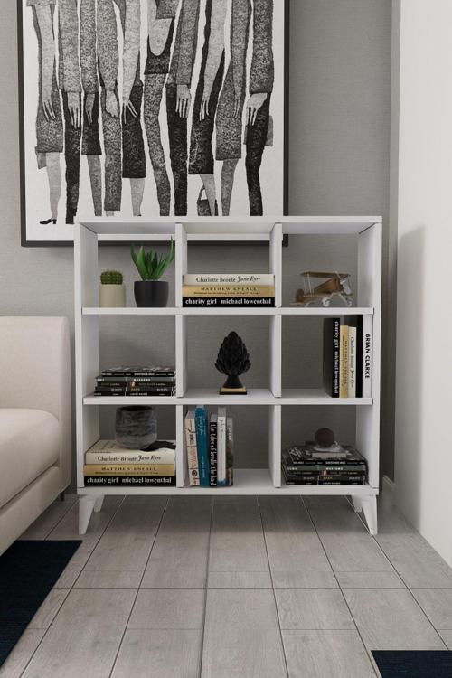 9 Kare Küp Kitaplık 9 Bölmeli Raflı Kitaplık Kare Kitaplık Kütüphane Beyaz