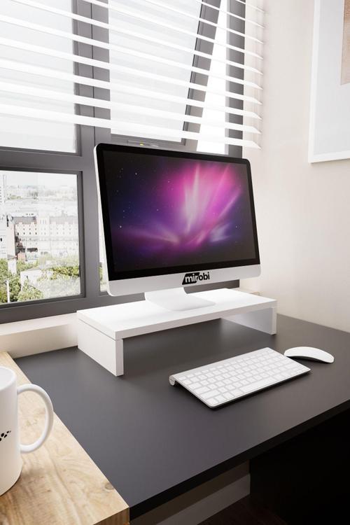 Kula Ekran Monitor Stant Altı Altlığı Organizer Stand Yükseltici Sehpa Beyaz