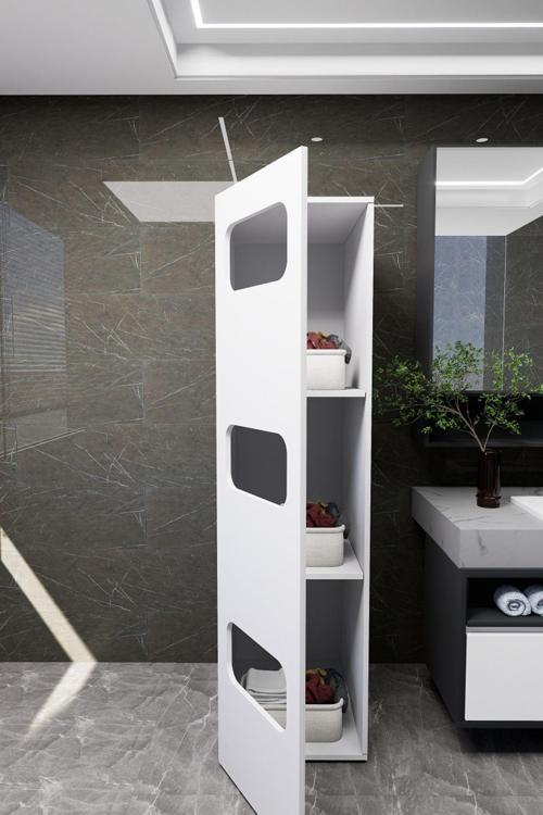 Lavina Banyo Kirli Sepetli Çamaşır Dolabı Beyaz