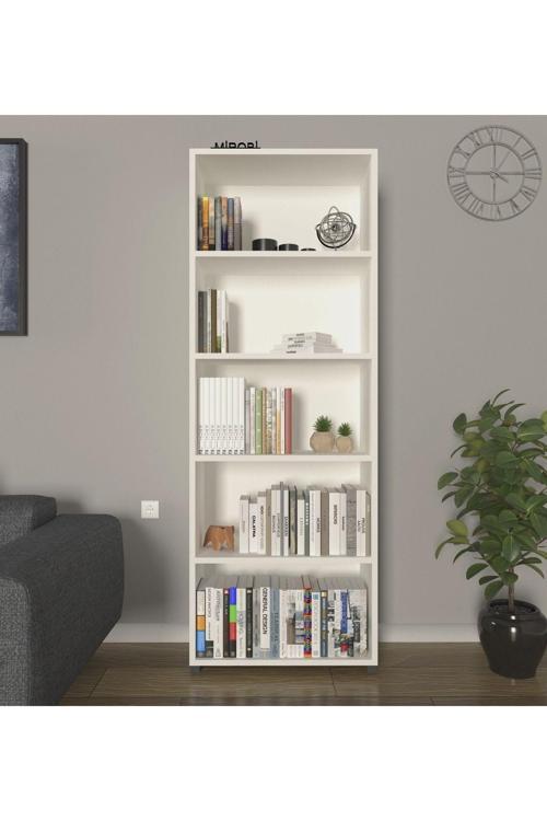 Modern 5 Raflı Kitaplık Dekoratif Kitaplık Beyaz