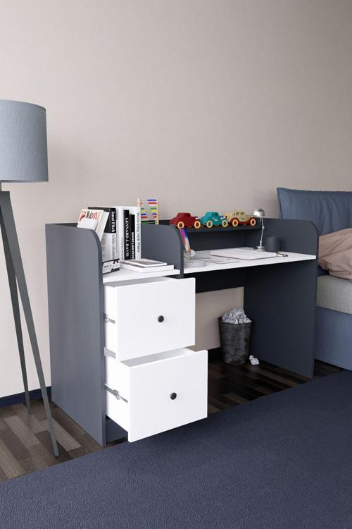 Tilup Çalışma Masası Antrasit-Beyaz Çocuk Odası Çalışma Masası Çekmeceli