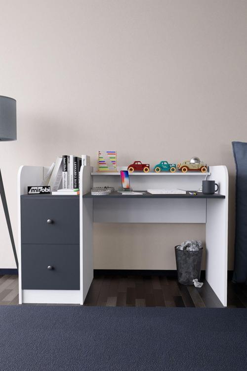 Tilup Çalışma Masası Beyaz-Antrasit Çocuk Odası Çalışma Masası Çekmeceli