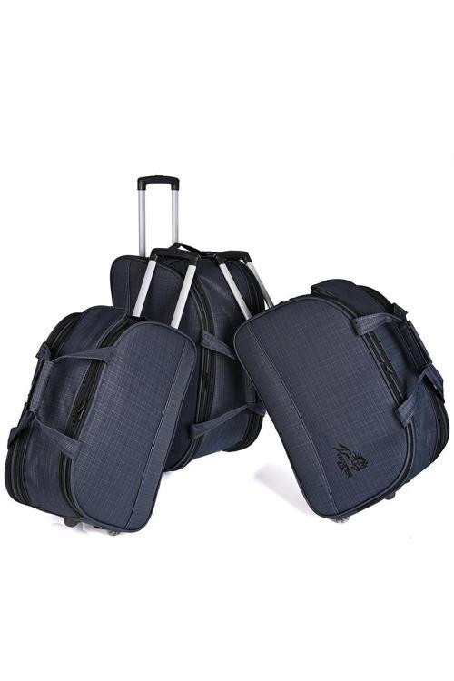 Unisex Havlu Kumaş İki Tekerli Hostes & Pilot Üçlü Valiz Seti